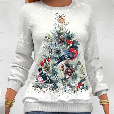 Pullover mit Weihnachtsbaummuster und Schneeflockenprint und langen Ärmeln